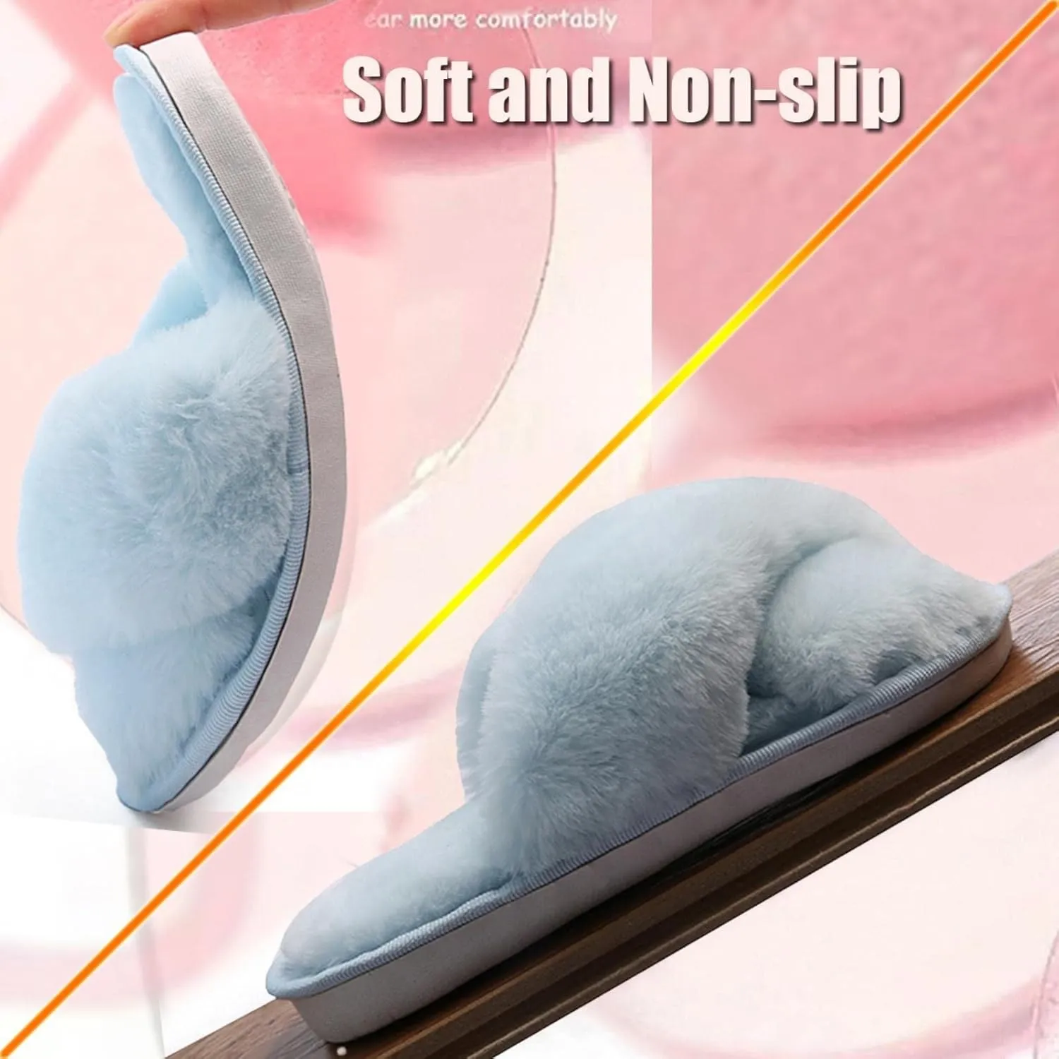 Girl's Fuzzy Fluffy Furry Slippers Fur Flip Flop Open Toe kids Slippers Cross Band Shoes Slides for Girls House Home Indoor Outdoor