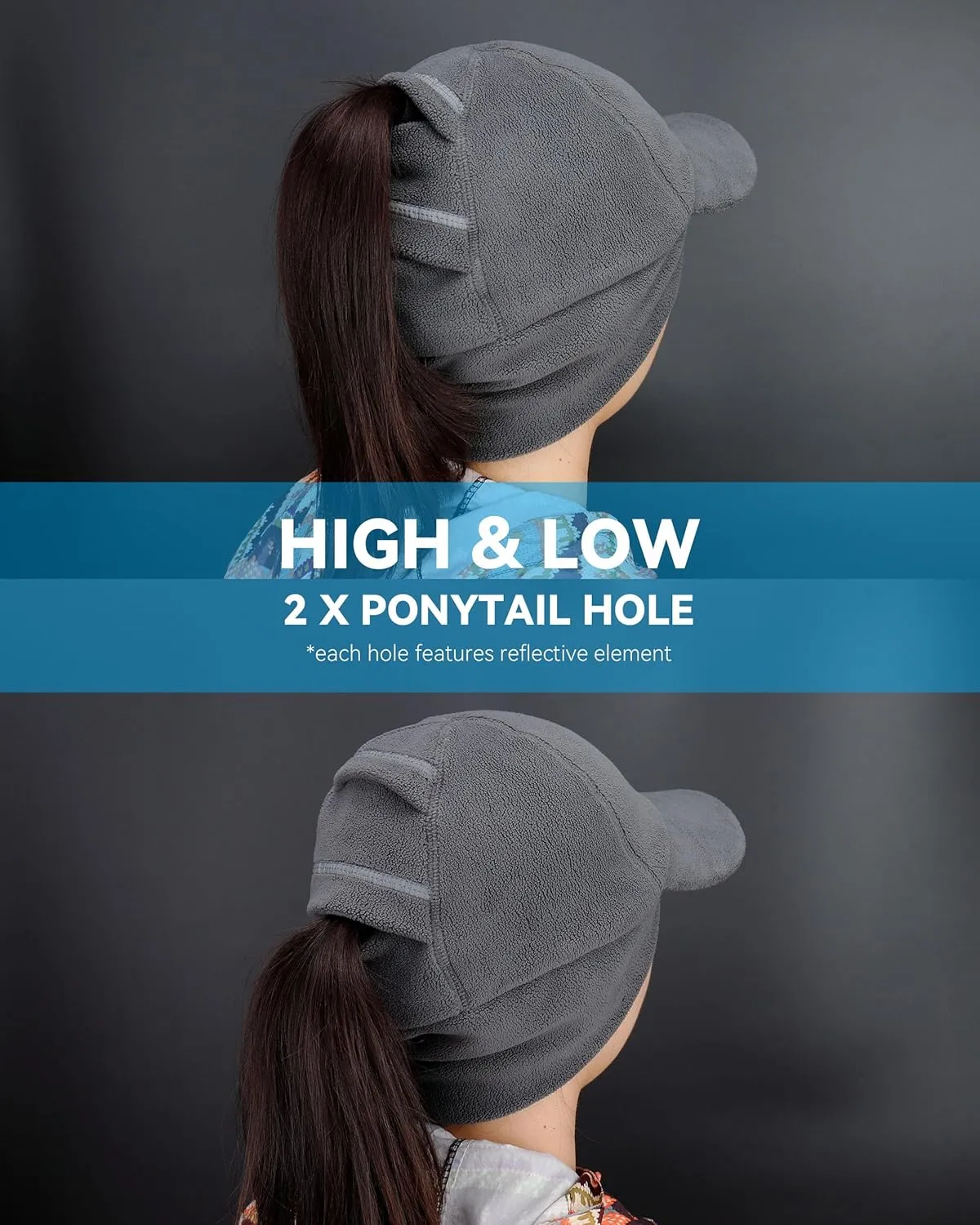 Gisdanchz Women's Winter Reflective Stretchy Ponytail Hat with Drop Down Ear Flap