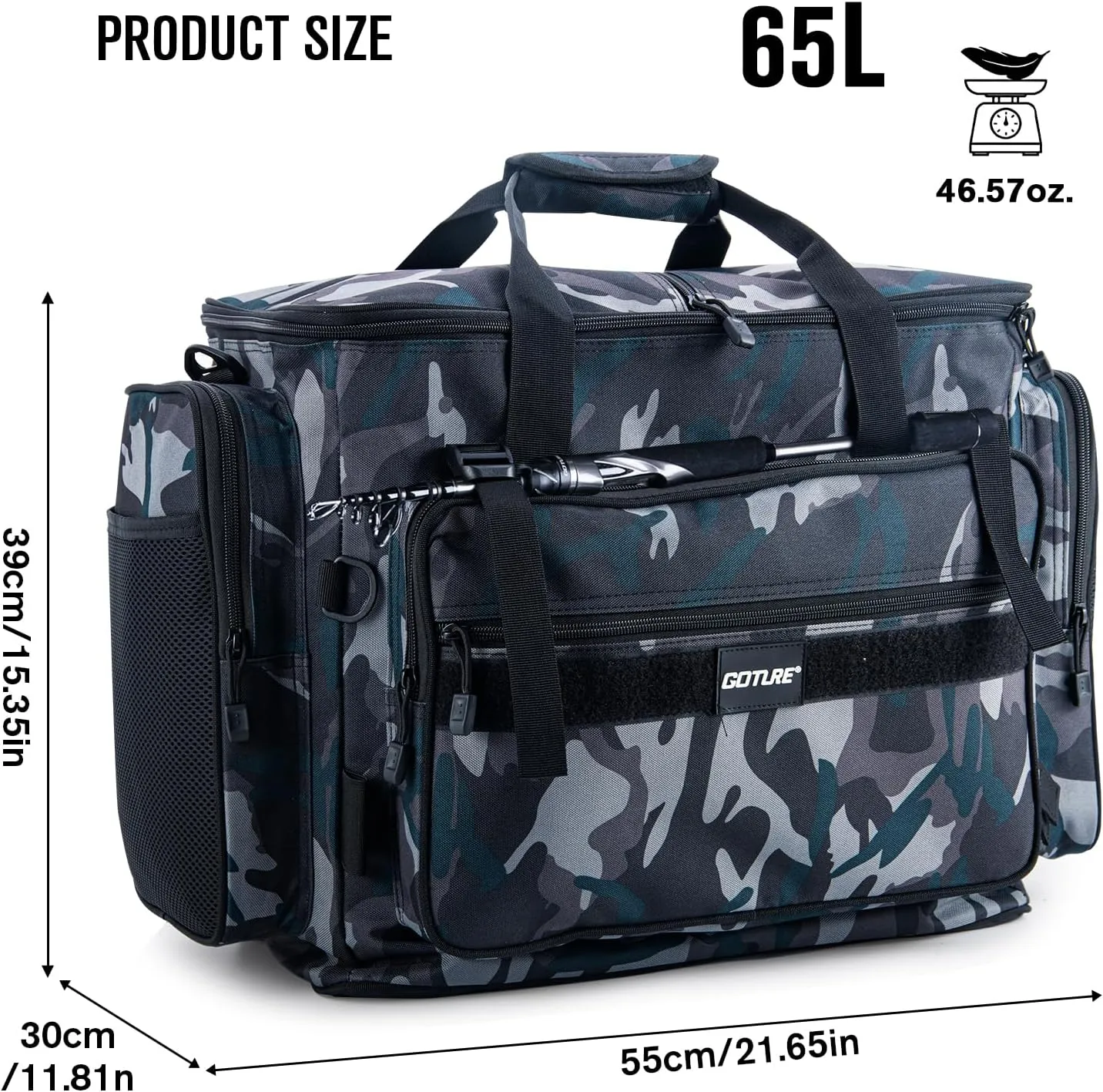 Goture Fishing Tackle Bag,Soft Side 600D Water-Resistant Cross Body Sling Fishing Bag,Waist Pack Freshwater Saltwater Gear Storage,Tactical Bags Outdoor,Store 8 3700 Tackle Boxes,21.65"x15.35"x11.81"