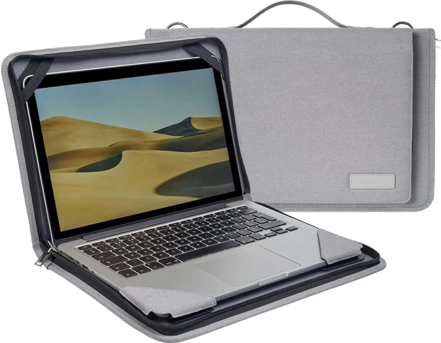 Grey Leather Laptop Messenger Case - Compatible with MSI Summit E13 Flip Evo 13.3" 2 in 1 Laptop