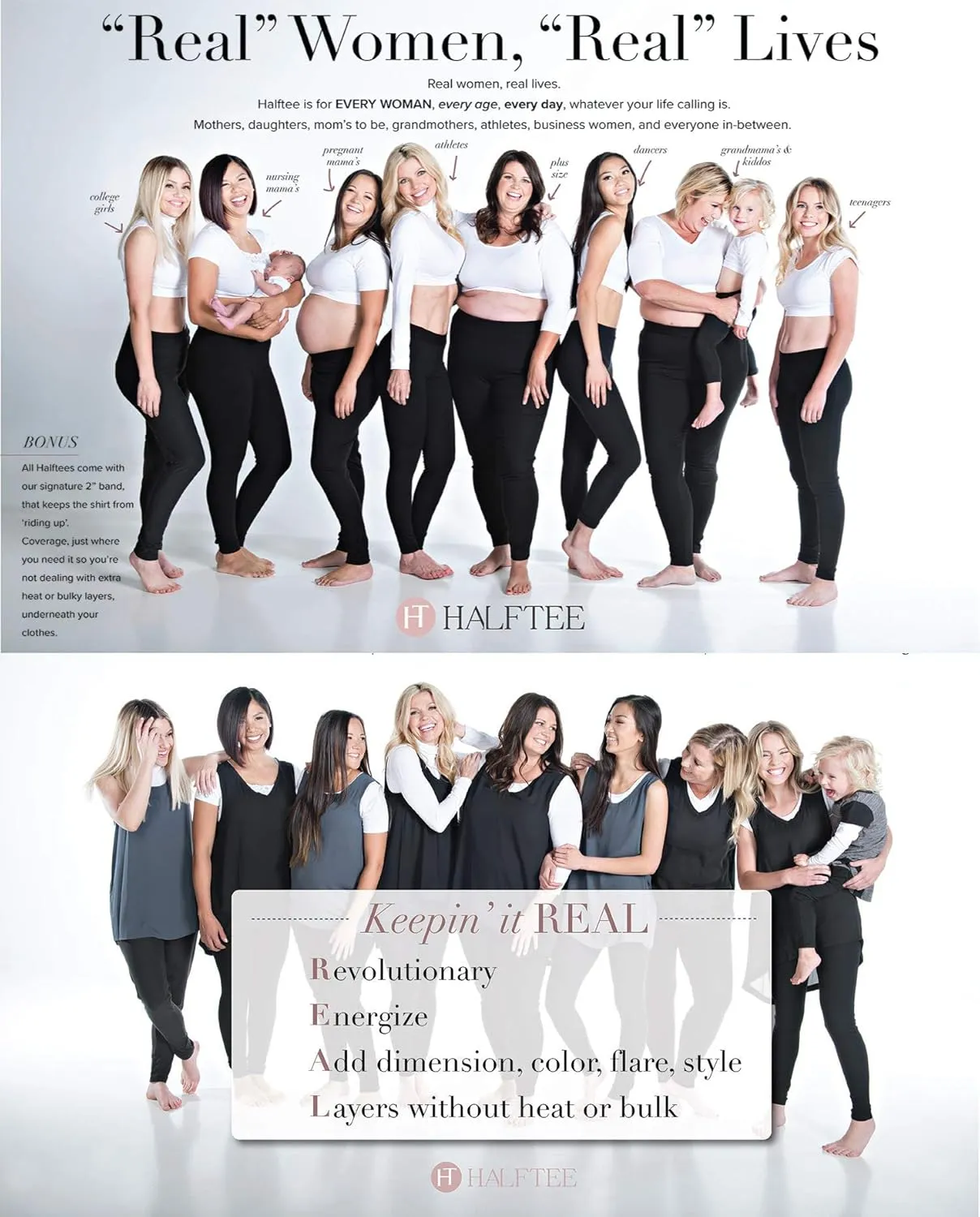 HALFTEE Peekaboo Short Sleeve Layering Tee | Crop Tops for Women & Teens | XS-3X