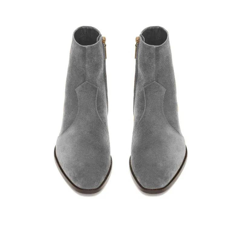 Handmade Gray Suede Ankle Boots for Men