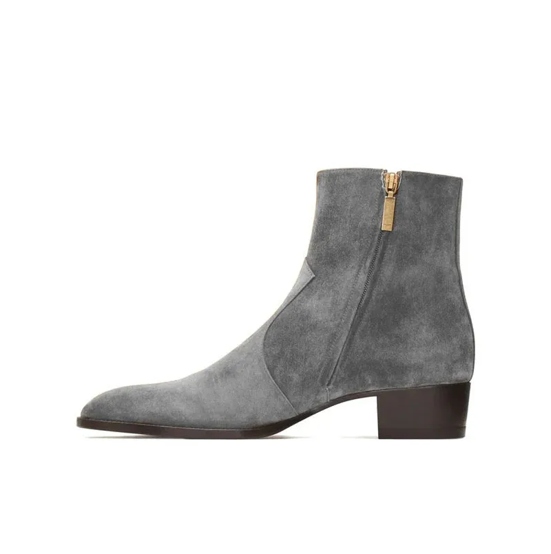 Handmade Gray Suede Ankle Boots for Men