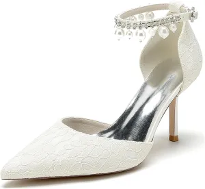 Hanfike High Heel Shoes for Women Wedding Ankle Chains Formal Party Evening Pumps JY156