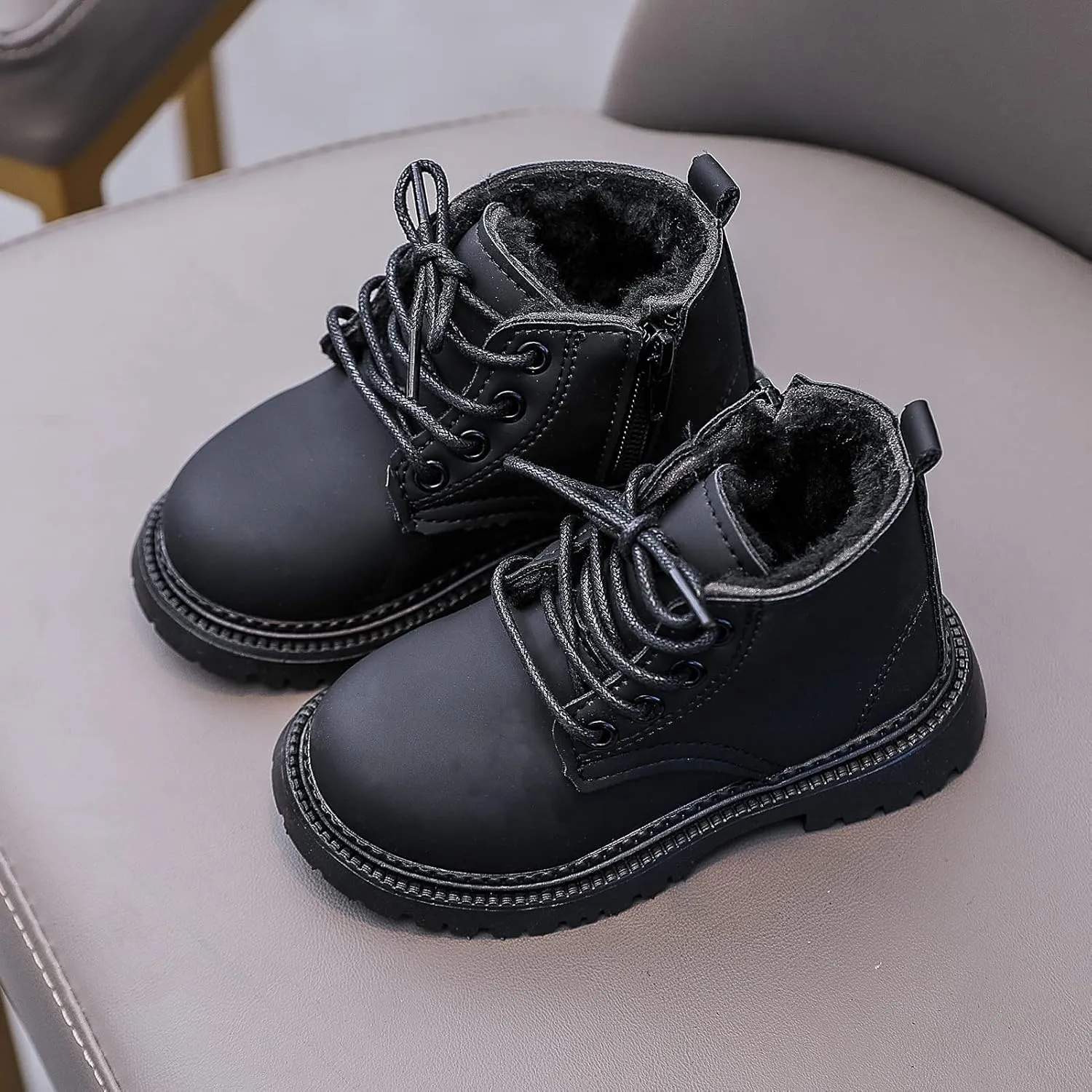 Happy Cherry Baby Work Boots Autumn Fashion Leather Lace-Up Boots Soft Flat Ankle Snow Boots