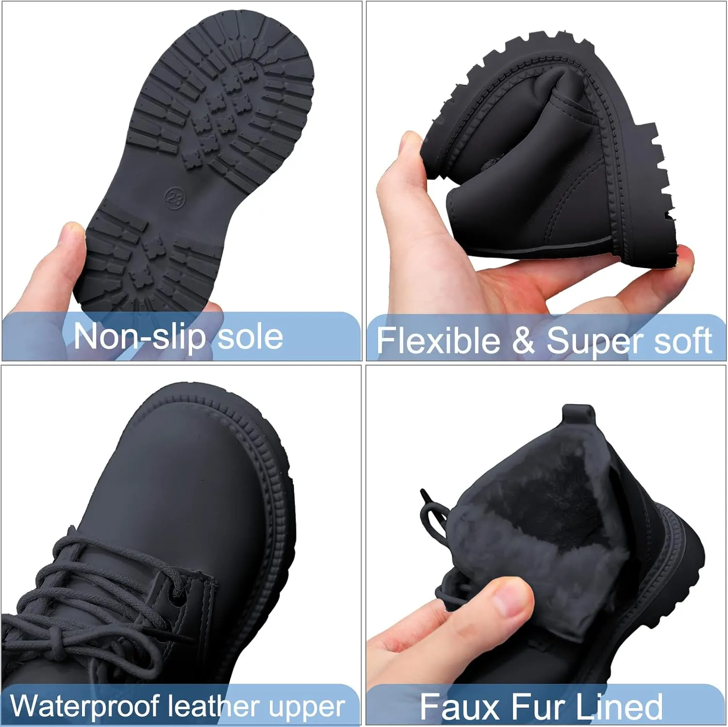 Happy Cherry Baby Work Boots Autumn Fashion Leather Lace-Up Boots Soft Flat Ankle Snow Boots