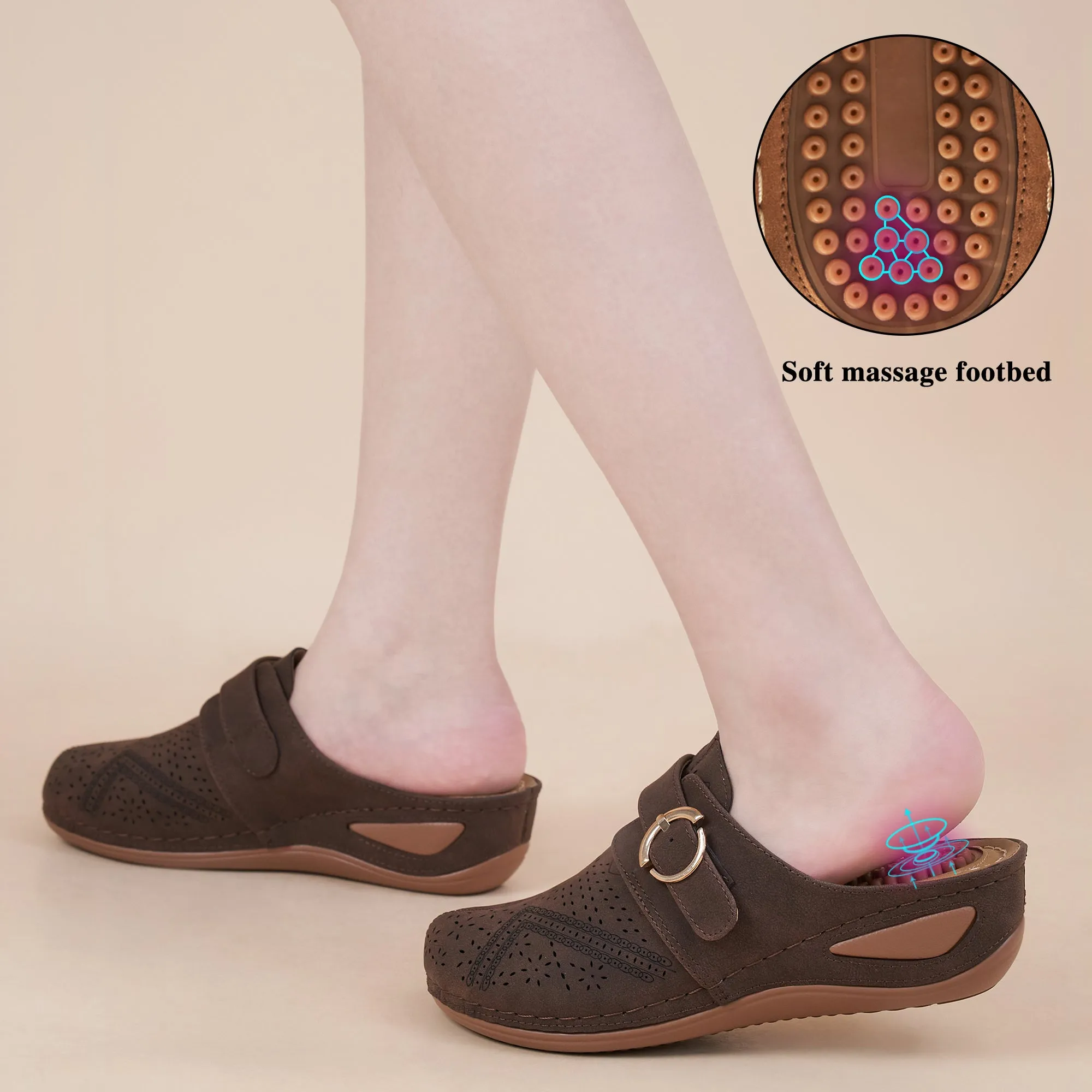 HARENC™Summer Clog with Arch Support Shoes Slip On Sandals Comfy Wedge Shoes