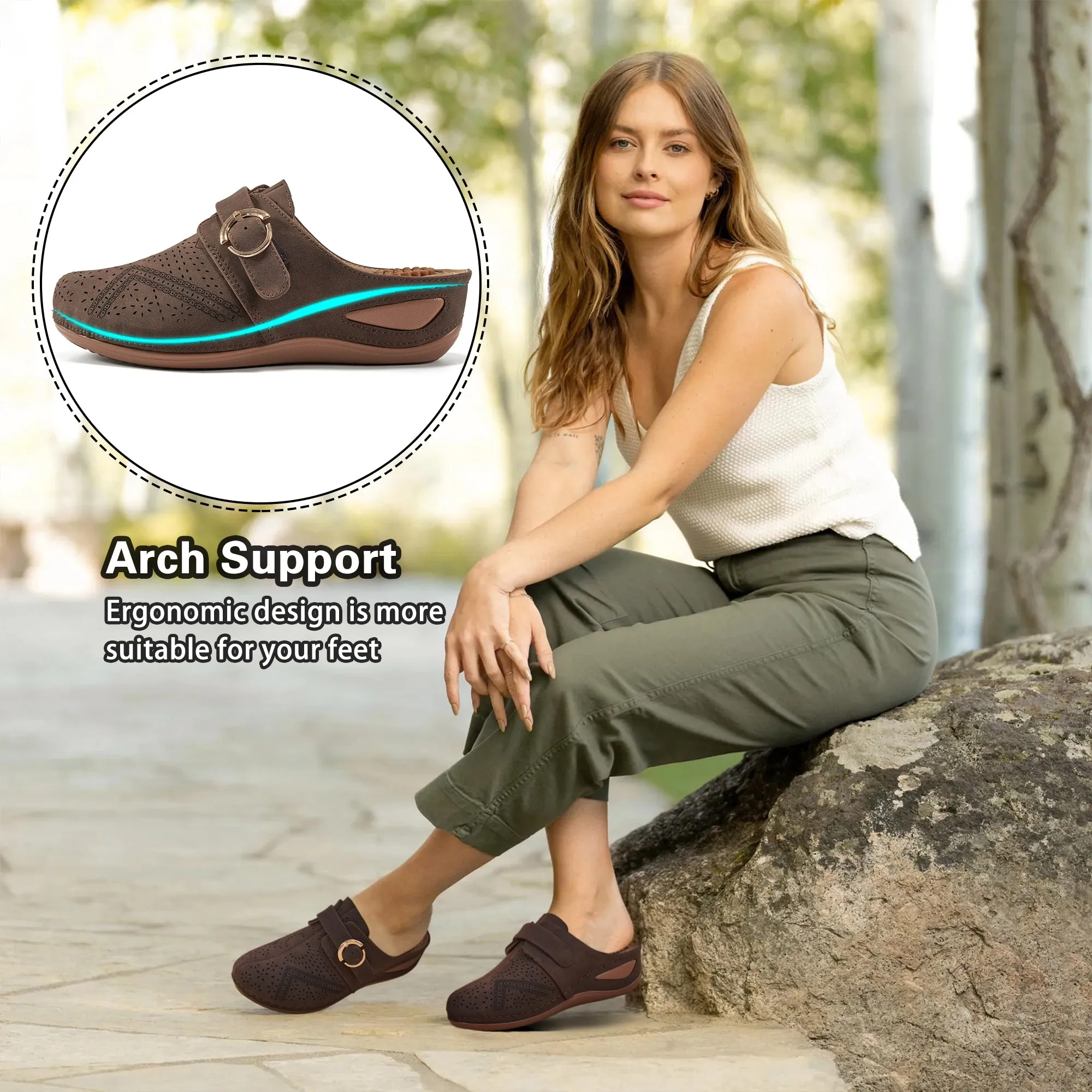 HARENC™Summer Clog with Arch Support Shoes Slip On Sandals Comfy Wedge Shoes