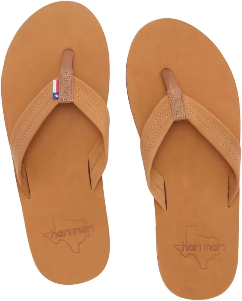Hari Mari- Fields- Men's Nubuck Leather Flip Flops with Colorful Outsole- No Break Ins, Firm Arch Support, Soft Squeeze Eva Midsole and Beveled Edge to Reduce Tripping