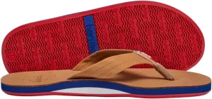 Hari Mari- Fields- Men's Nubuck Leather Flip Flops with Colorful Outsole- No Break Ins, Firm Arch Support, Soft Squeeze Eva Midsole and Beveled Edge to Reduce Tripping