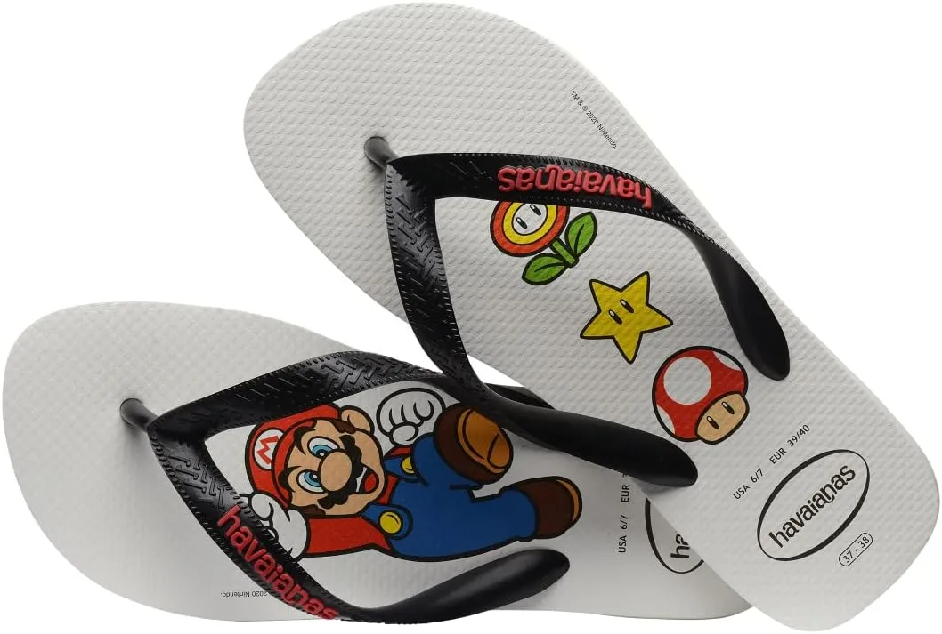 Havaianas Unisex-Child Mario Bros Sandal White/Black Flip Flop