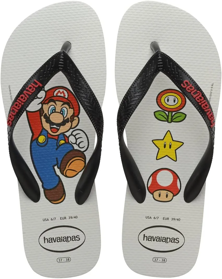 Havaianas Unisex-Child Mario Bros Sandal White/Black Flip Flop