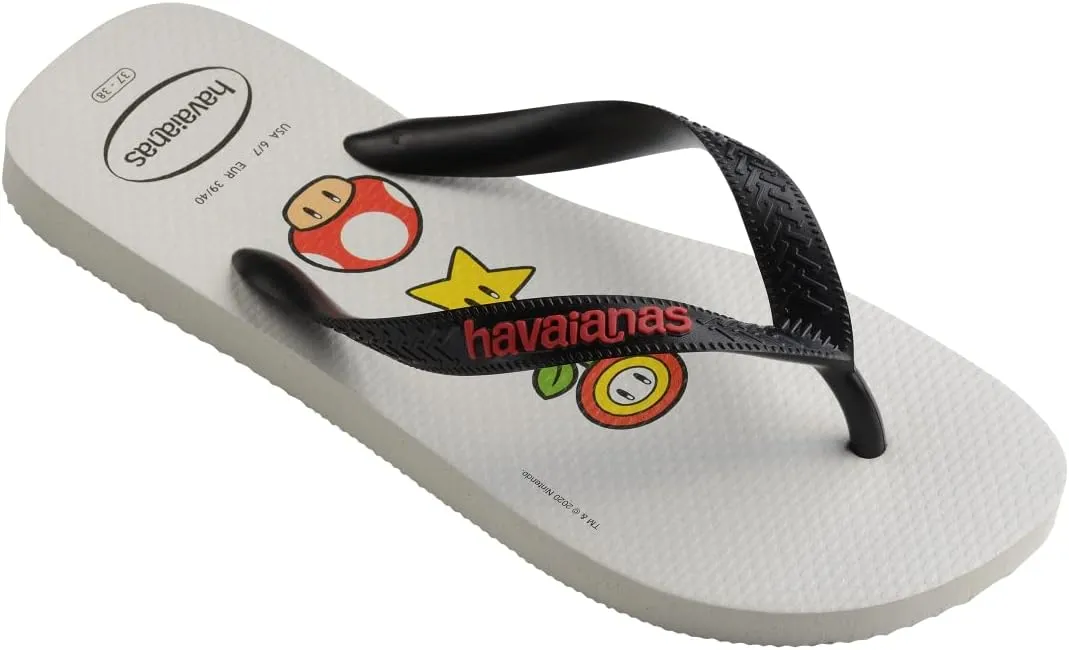 Havaianas Unisex-Child Mario Bros Sandal White/Black Flip Flop