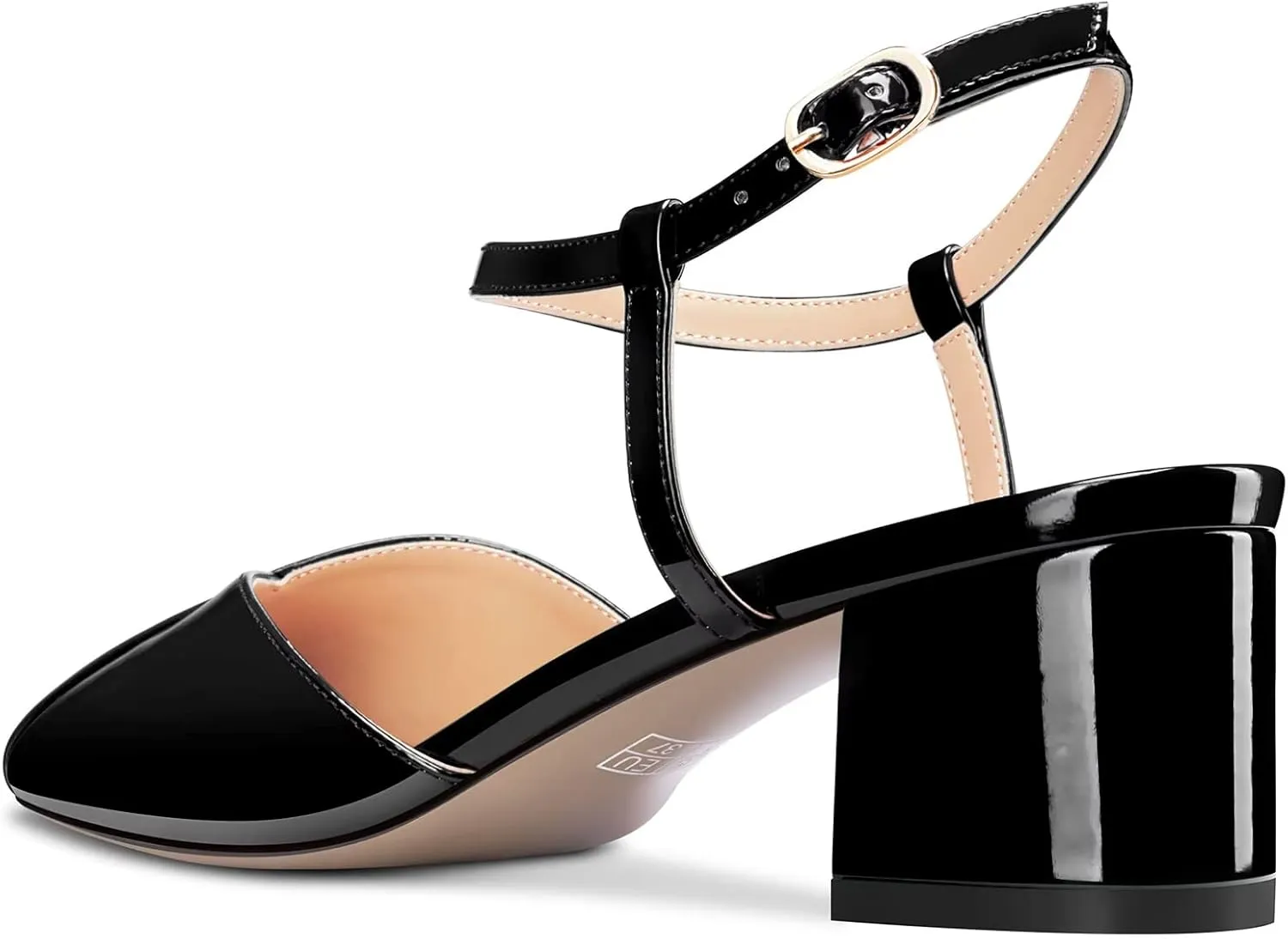 HDEUOLM Women Chunky Block Mid Heel Square Toe Pumps Ankle Strap Buckle Casual Cute 2.0 Inches Heels