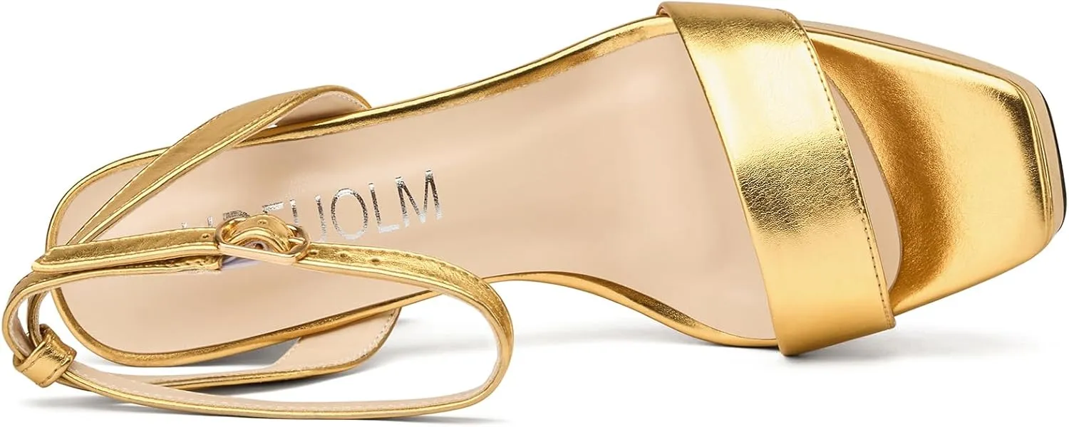 HDEUOLM Womens Chunky Block High Platform Heel Open Toe Square Toe Sandals Ankle Strap Buckle Prom Dress 5.3 Inches Heels