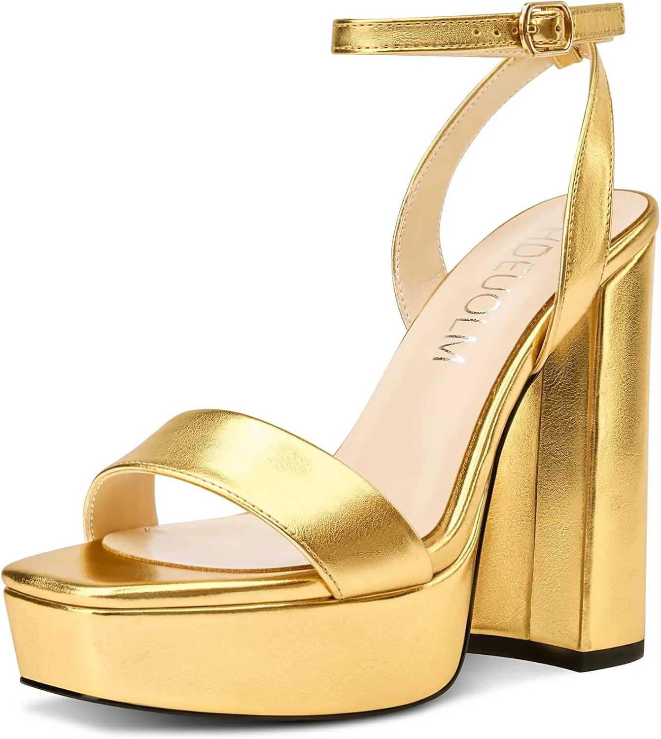 HDEUOLM Womens Chunky Block High Platform Heel Open Toe Square Toe Sandals Ankle Strap Buckle Prom Dress 5.3 Inches Heels