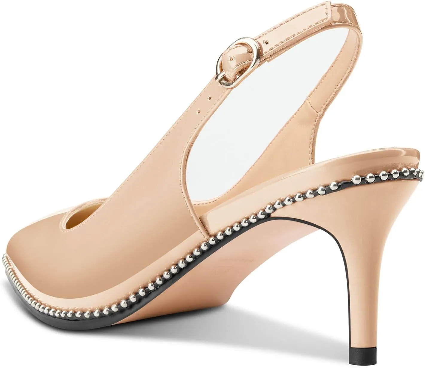 HDEUOLM Womens Mid Kitten Heel Pointed Toe Beaded Sandals Pumps Slingback Wedding Cute Patent Leather Summer 2.4 Inches Heels