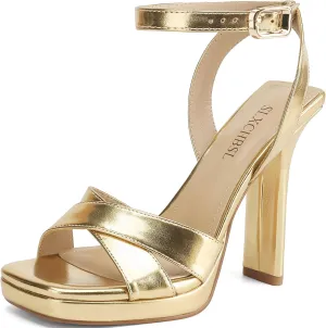 Heels for Women Platform Sandals Womens Chunky High Heels Open Toe Heeled Sandals Ankle Strap Womens Wedding Party Dress Shoes