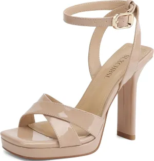 Heels for Women Platform Sandals Womens Chunky High Heels Open Toe Heeled Sandals Ankle Strap Womens Wedding Party Dress Shoes