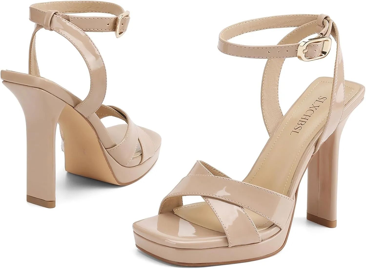 Heels for Women Platform Sandals Womens Chunky High Heels Open Toe Heeled Sandals Ankle Strap Womens Wedding Party Dress Shoes