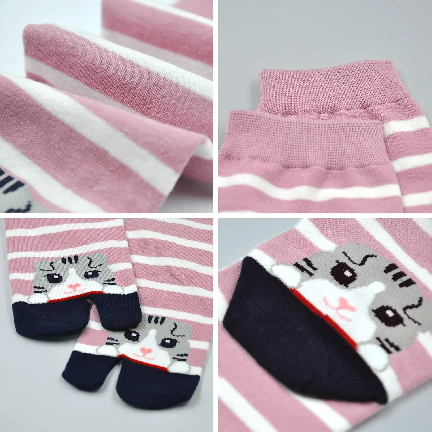 Hellomamma Women's Tabi Flip Flop Socks Two Toe Split Athletic Cotton Colorful Ankle Sock 4pairs