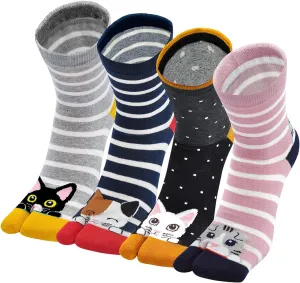 Hellomamma Women's Tabi Flip Flop Socks Two Toe Split Athletic Cotton Colorful Ankle Sock 4pairs