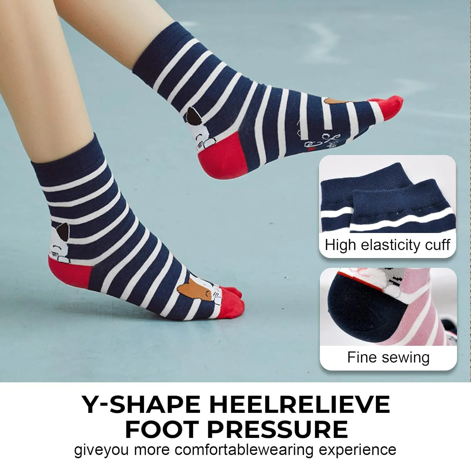 Hellomamma Women's Tabi Flip Flop Socks Two Toe Split Athletic Cotton Colorful Ankle Sock 4pairs