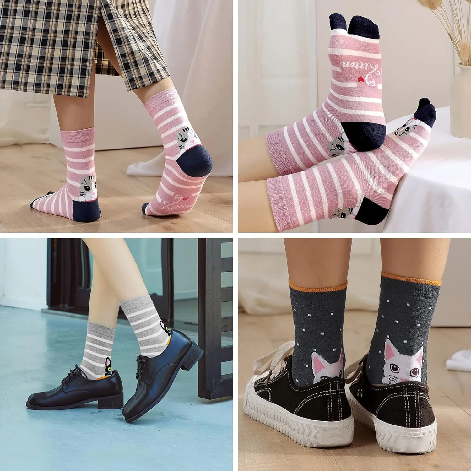Hellomamma Women's Tabi Flip Flop Socks Two Toe Split Athletic Cotton Colorful Ankle Sock 4pairs