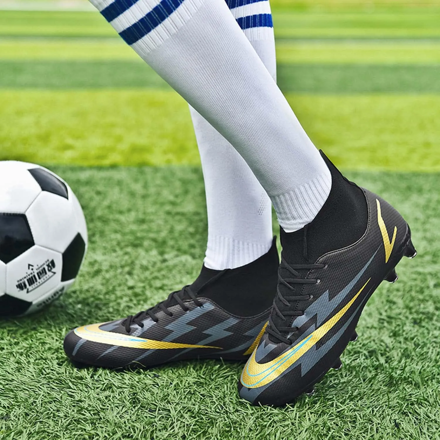HESBITEUL Mens Athletic Outdoor Indoor Comfortable Soccer Shoes Boys Football Student Cleats Sneaker Shoes High Gripping Power