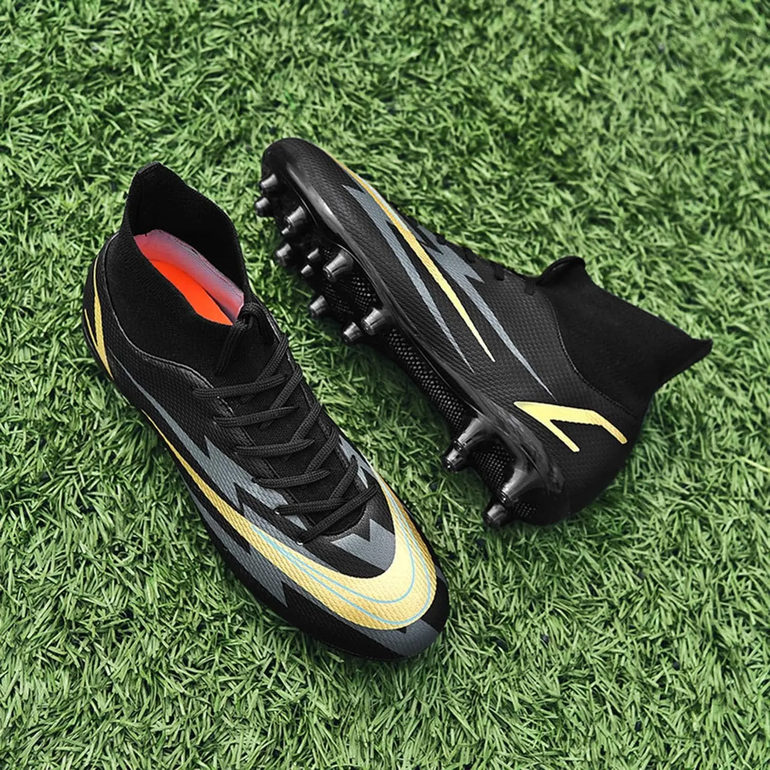 HESBITEUL Mens Athletic Outdoor Indoor Comfortable Soccer Shoes Boys Football Student Cleats Sneaker Shoes High Gripping Power