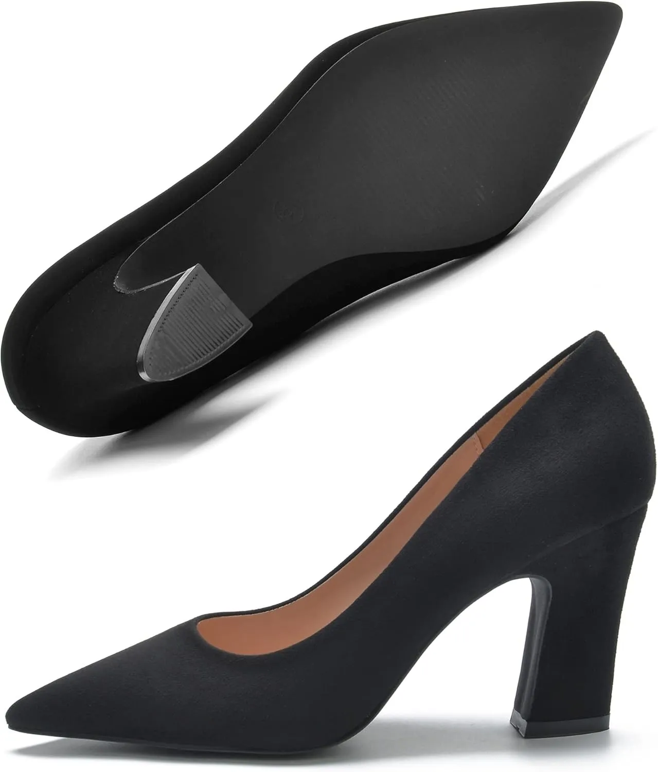 HHTCAL Closed Pointed Toe Chunky Block Heel Pumps High Heels for Women Sexy Elegant Formal Work Office Ladies Dress Shoes