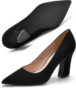 HHTCAL Closed Pointed Toe Chunky Block Heel Pumps High Heels for Women Sexy Elegant Formal Work Office Ladies Dress Shoes