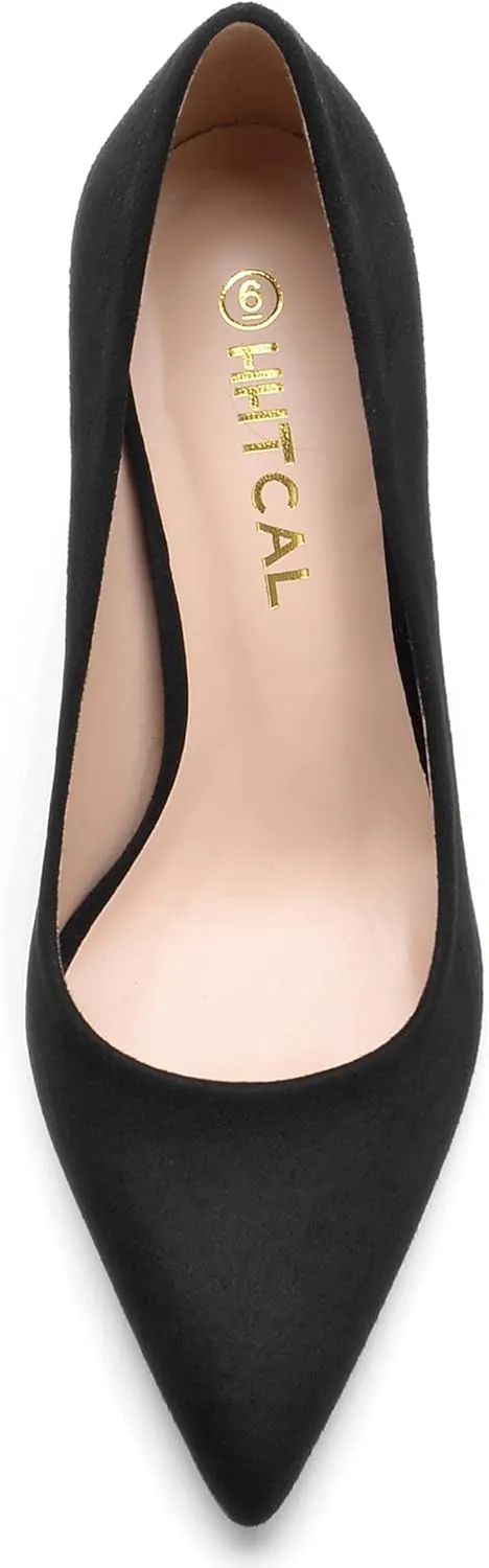 HHTCAL Closed Pointed Toe Chunky Block Heel Pumps High Heels for Women Sexy Elegant Formal Work Office Ladies Dress Shoes