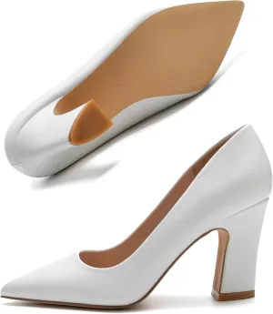 HHTCAL Closed Pointed Toe Chunky Block Heel Pumps High Heels for Women Sexy Elegant Formal Work Office Ladies Dress Shoes