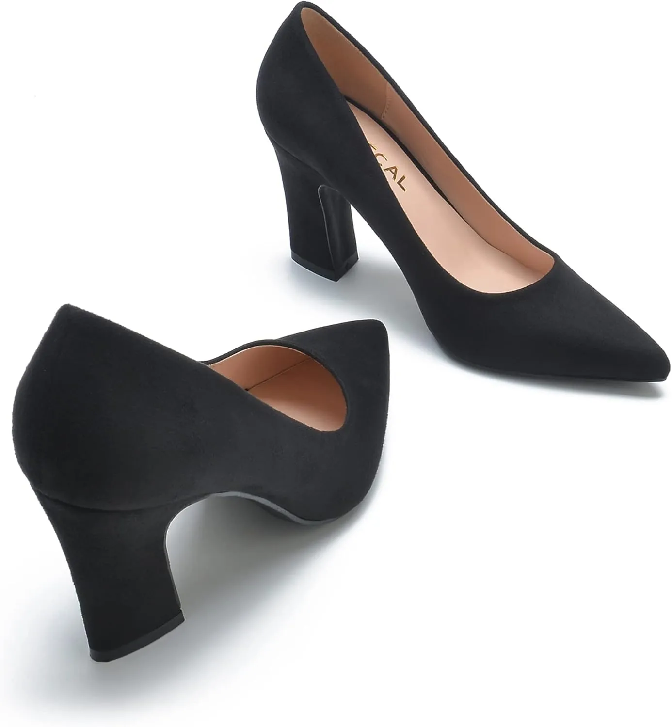 HHTCAL Closed Pointed Toe Chunky Block Heel Pumps High Heels for Women Sexy Elegant Formal Work Office Ladies Dress Shoes