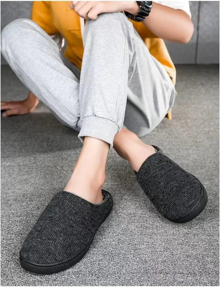 High-Density Mens Clog Slippers Two-Tone Cotton-Blen, Memory Foam bottom Warm House Slippers Suitable for Walking in the Park and Relaxing at Home.