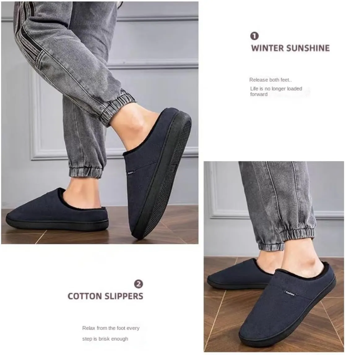 High-Density Mens Clog Slippers Two-Tone Cotton-Blen, Memory Foam bottom Warm House Slippers Suitable for Walking in the Park and Relaxing at Home.