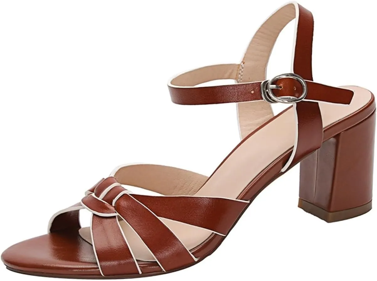 High Heels Elegant Cowhide High Heel Sandals for Women Gladiator Style with Buckles Round Toe Casual Footwear