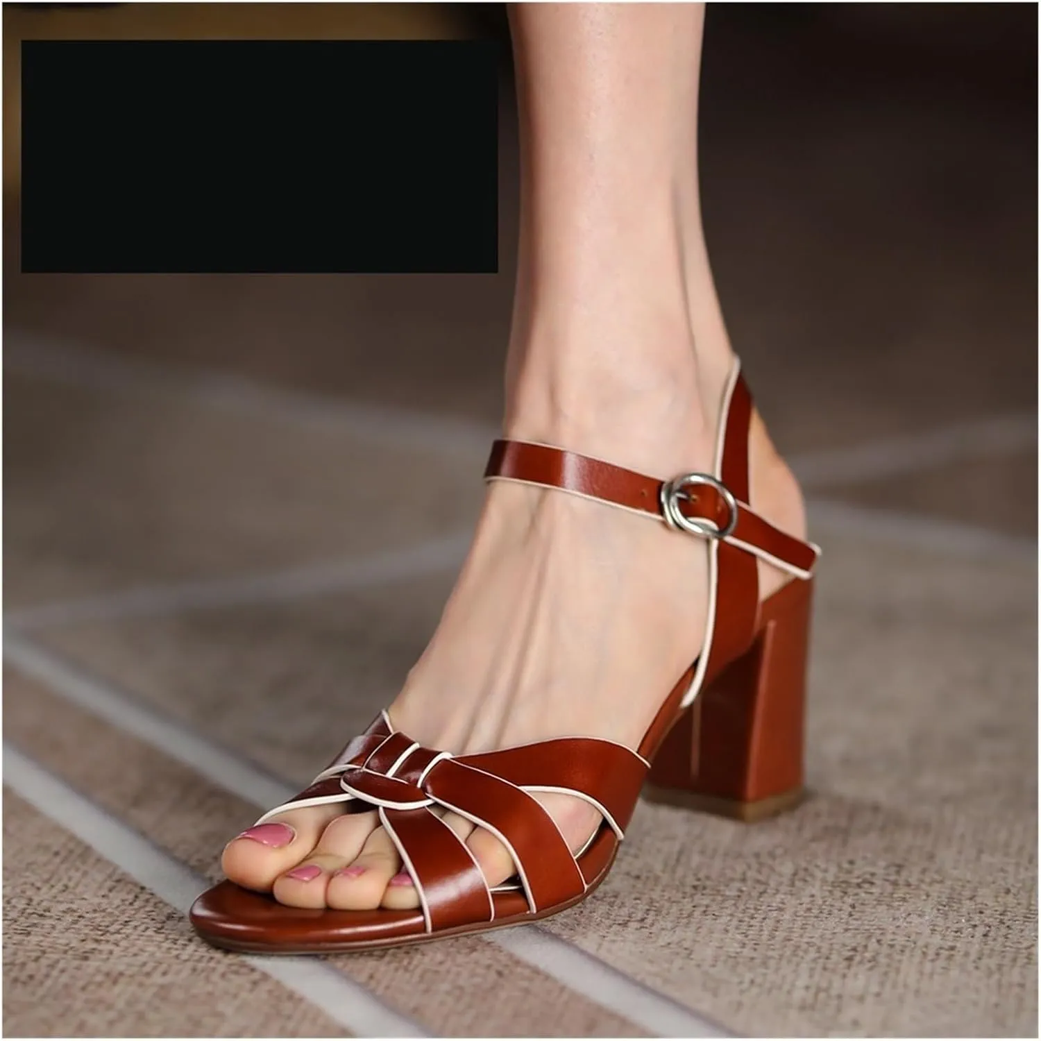 High Heels Elegant Cowhide High Heel Sandals for Women Gladiator Style with Buckles Round Toe Casual Footwear