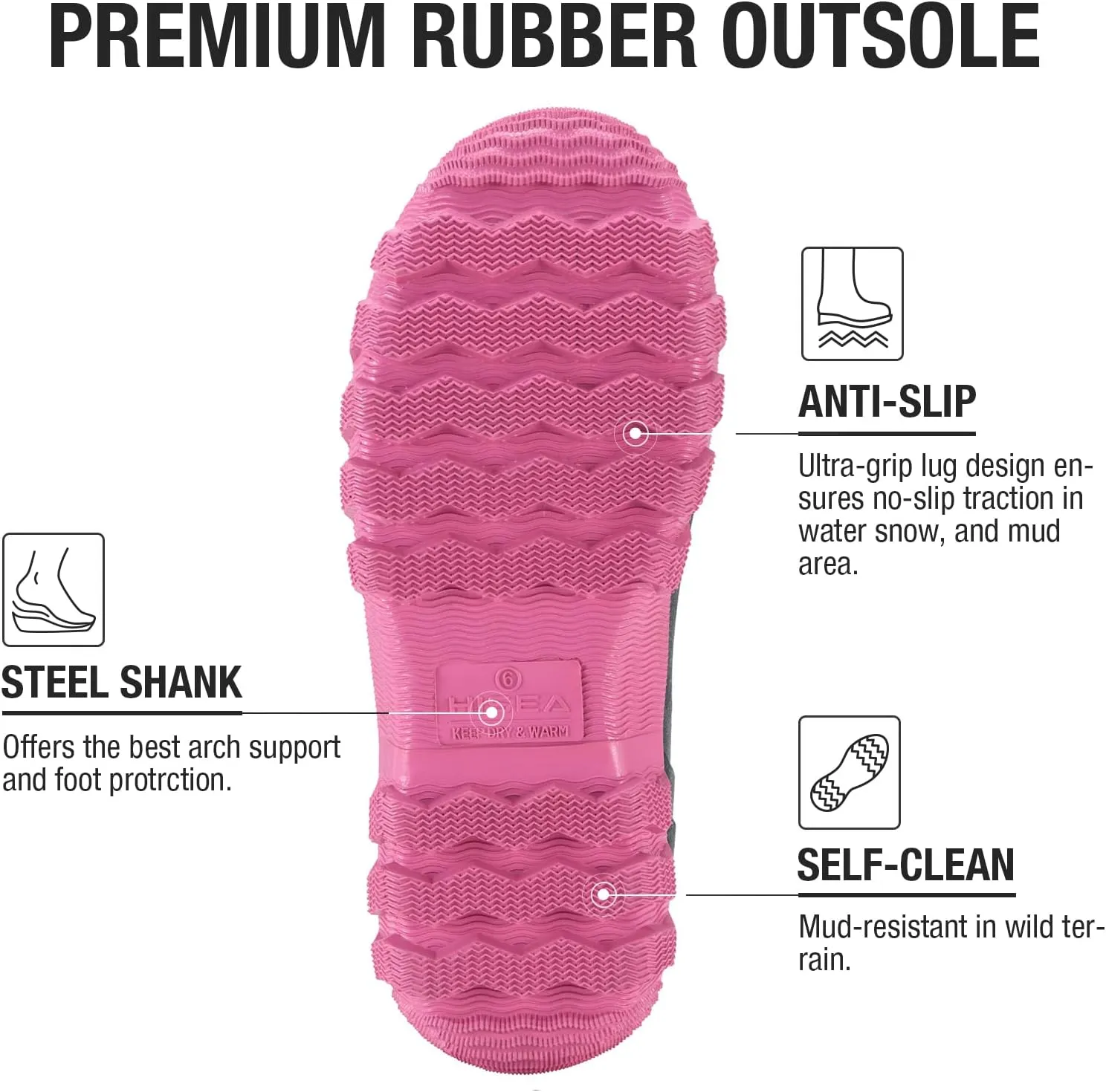 HISEA Women's Mid Calf Rain Boots Waterproof Rubber Boot for Garden Mud Working