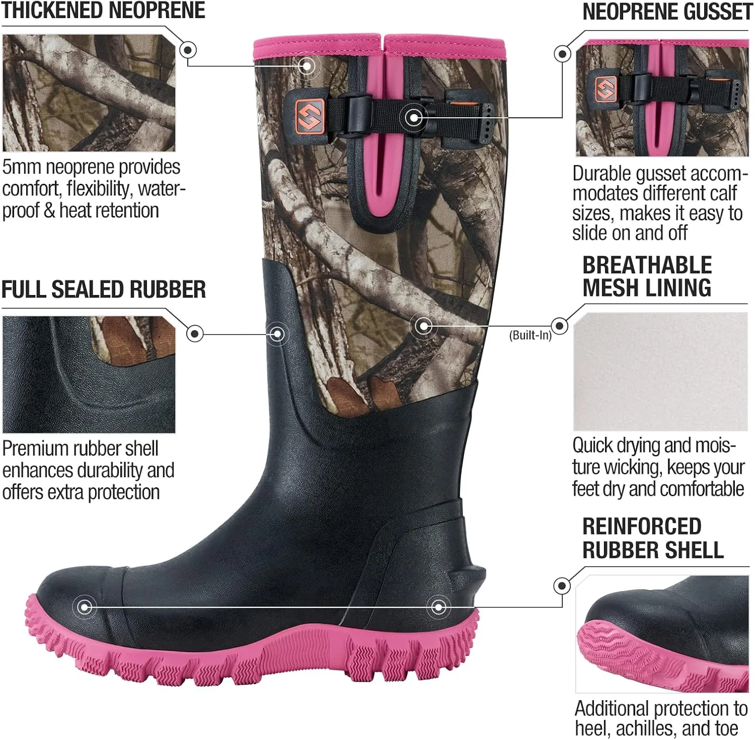 HISEA Women's Mid Calf Rain Boots Waterproof Rubber Boot for Garden Mud Working