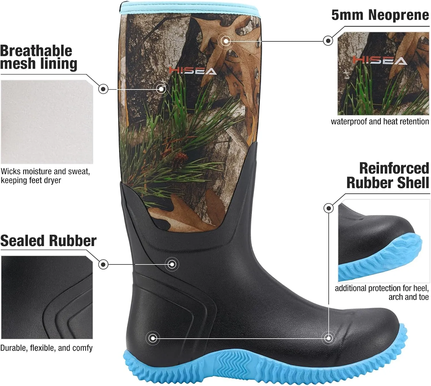 HISEA Women's Rain Boots, Knee High Rubber Boots Waterproof Insulated Neoprene Muck Boots, Durable Anti-Slip Outdoor Work Boots for Hunting Gardening Farming Yard Mud Working