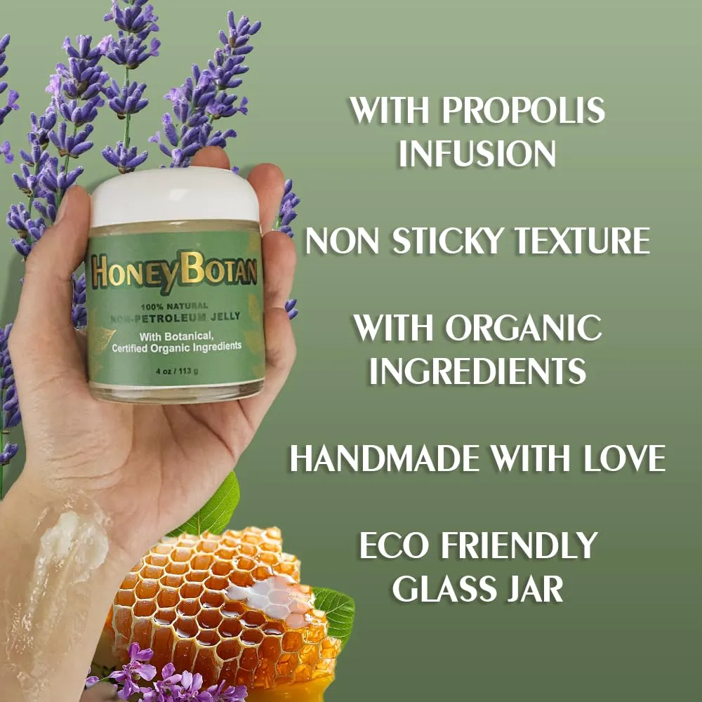 HoneyBotan - 100% Natural Unpetroleum Skin Balm with Organic Ingredients - Petroleum Jelly Alternative for Lips, Hands, Baby Care, Makeup Remover, and More (4 Ounce)