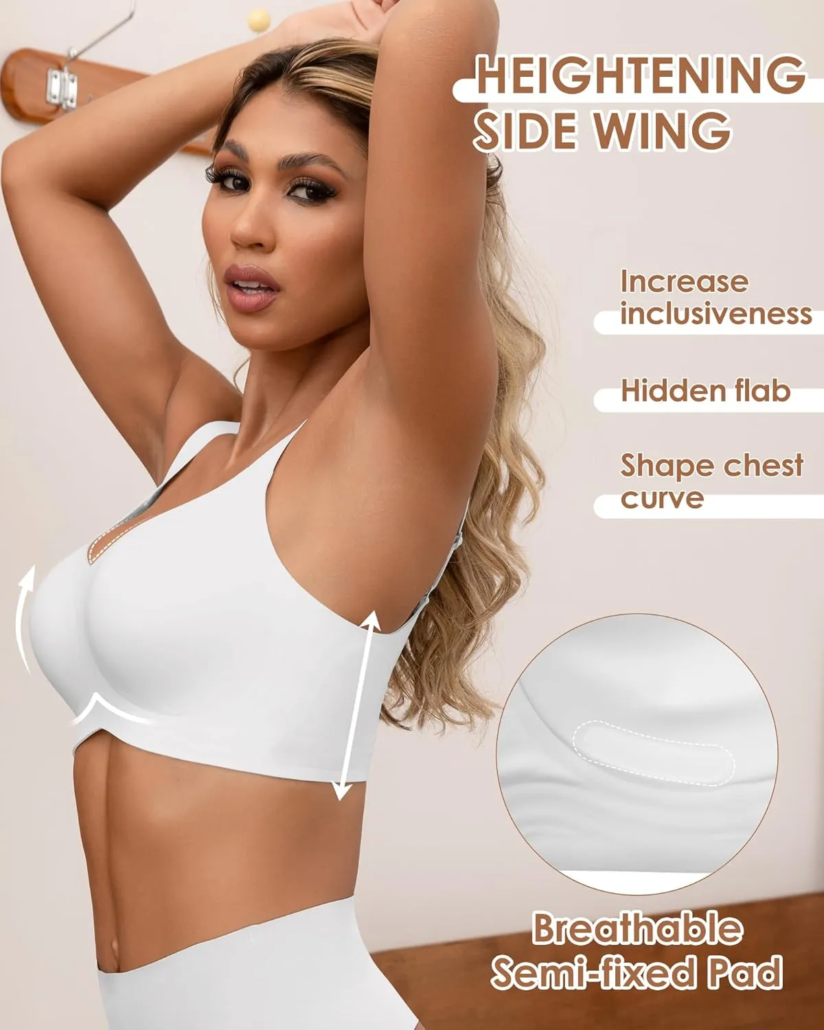 HORISUN Seamless Bras Full Coverage Wireless Push Up Bra for Women No Underwire Comfort V Neck Bralettes with Support