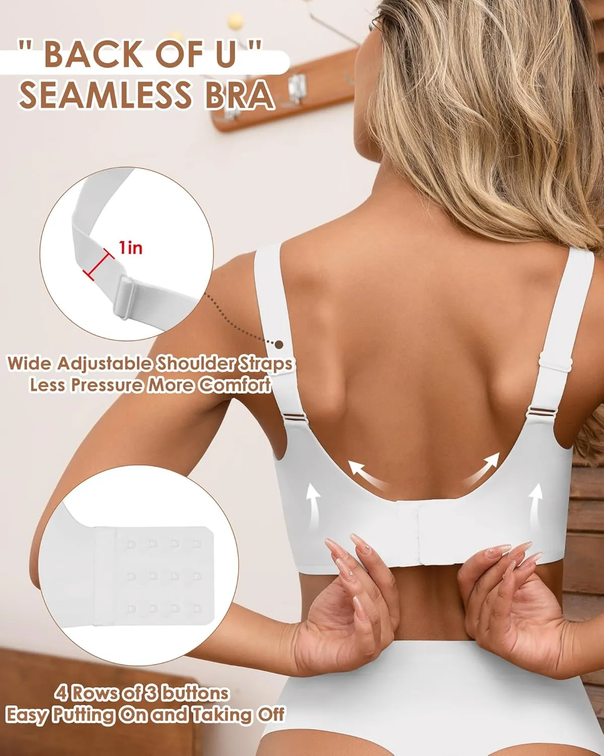 HORISUN Seamless Bras Full Coverage Wireless Push Up Bra for Women No Underwire Comfort V Neck Bralettes with Support