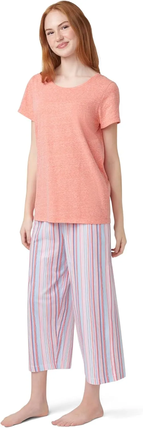 HUE Women's Summer Vacation Pajama Separates, Soft, Whimsical Print Pjs with Tropical Beach Themes, Flip Flops, Cocktails