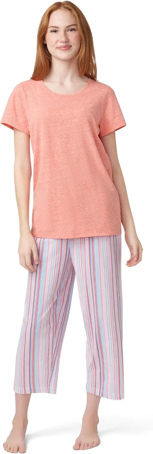HUE Women's Summer Vacation Pajama Separates, Soft, Whimsical Print Pjs with Tropical Beach Themes, Flip Flops, Cocktails