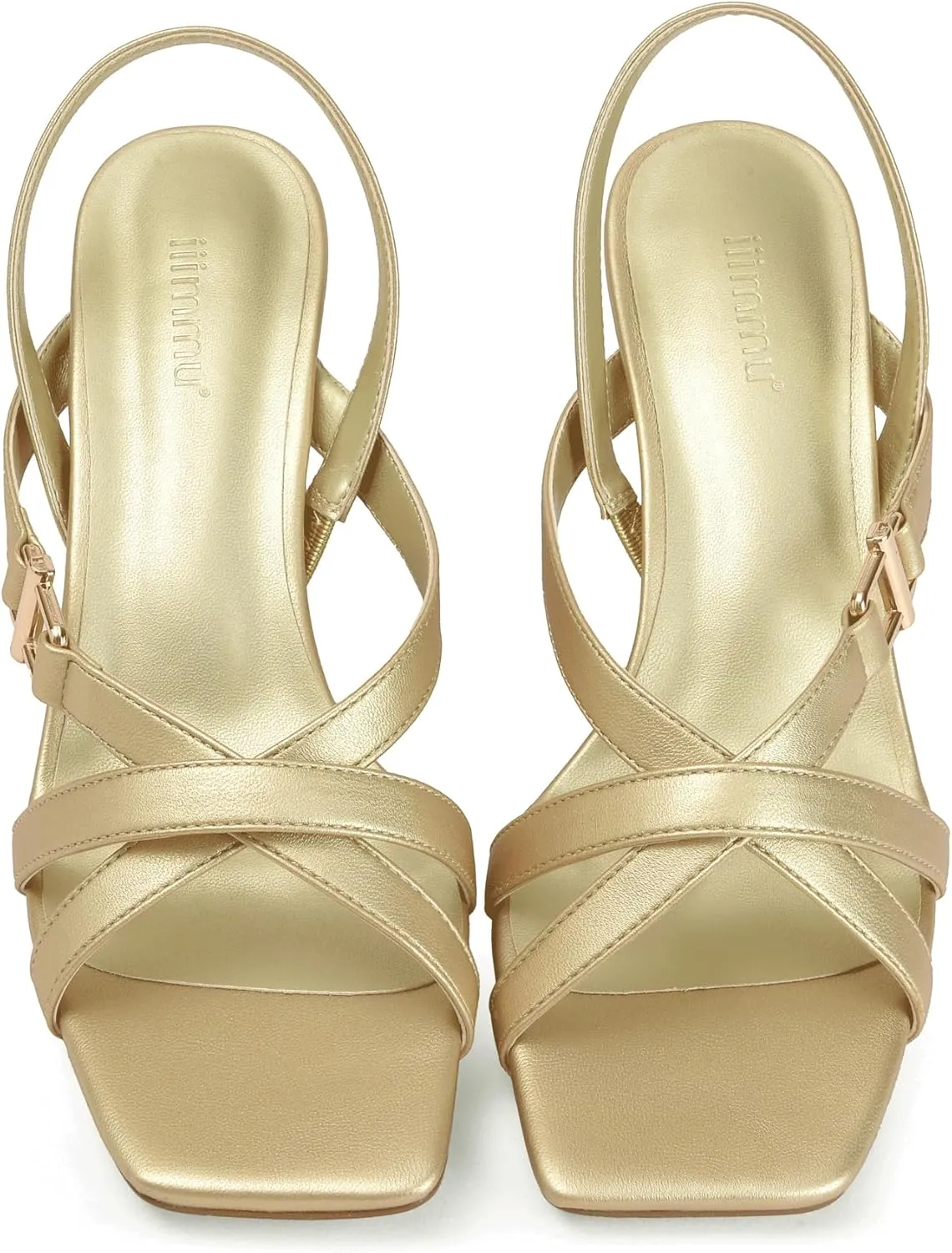 iiimmu Women's Square Open Toe Strappy Sandals With 2.5 IN Kitten Heels, Cute and Elegant Summer Low Heels, PU Leather