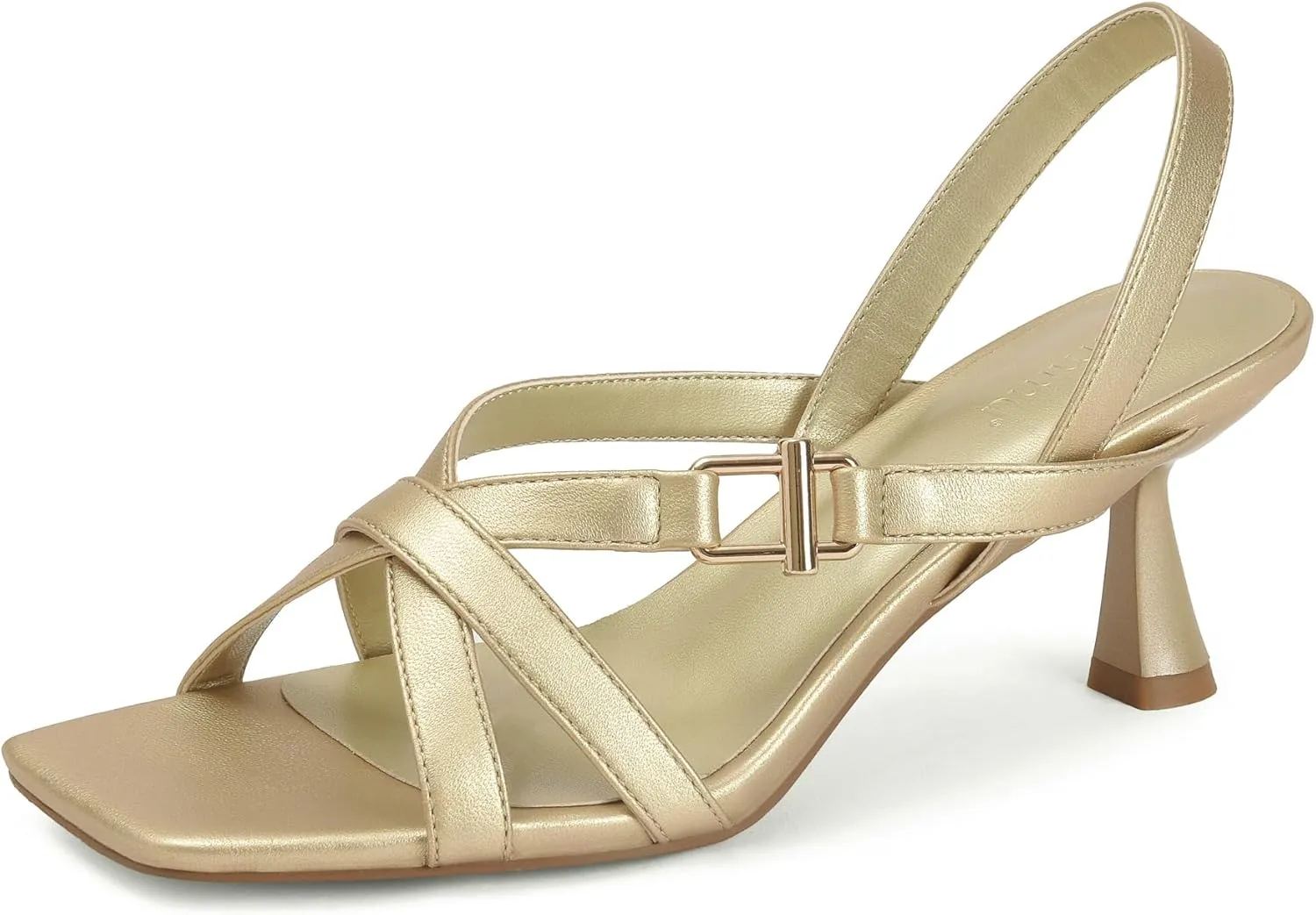 iiimmu Women's Square Open Toe Strappy Sandals With 2.5 IN Kitten Heels, Cute and Elegant Summer Low Heels, PU Leather