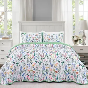 Invoibler Floral Quilt King Size Lightweight Reversible Bedspread Coverlet Set 3 Piece Microfiber Bedding Quilts Set for All Season (1 Quilt, 2 Pillow Shams)